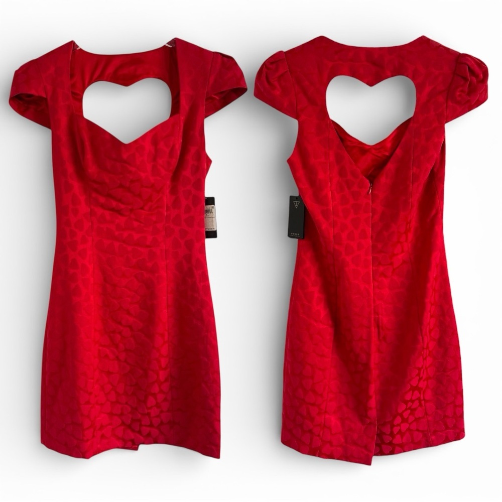 NWT Guess Ruby Red Capsleeve Sweetheart Valentines heart jacquard DRESS SZ 4 - Picture 3 of 12